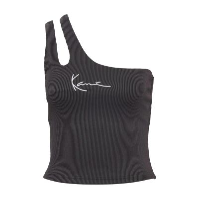 Karl Kani Small Signature Women One Shoulder Top Bi-Color Rib Black/Antha - Nero - Maglietta a maniche corte