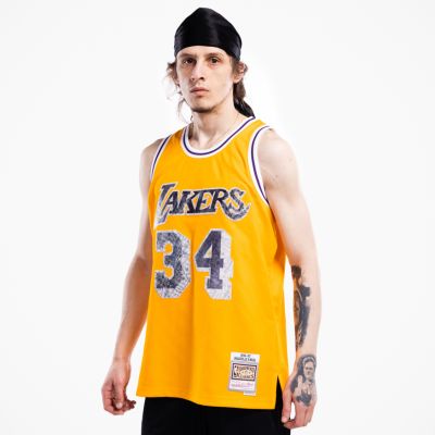 Mitchell & Ness 75th Anniversary Swingman Jersey Shaquille O'Neil Los Angeles Lakers Light Gold - Giallo - Maglia Mitchell & Ness 75th Anniversary Swingman Jersey Shaquille O'Neil Los Angeles Lakers Light Gold - Giallo - Maglia